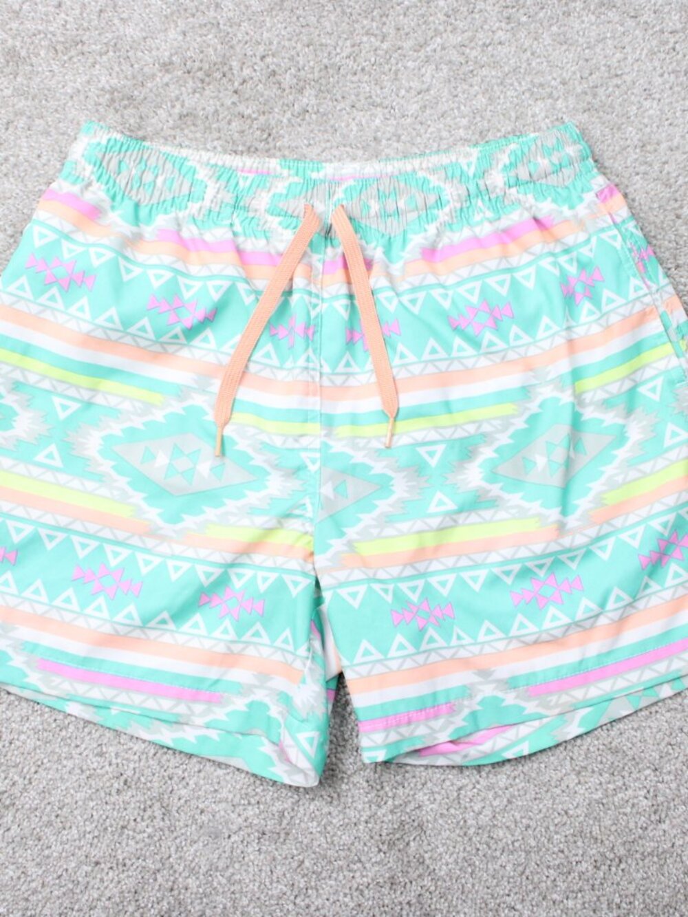Chubbies Swim Trunks Men Small Green Geometric 5" Mesh Lined Drawstring Stretch